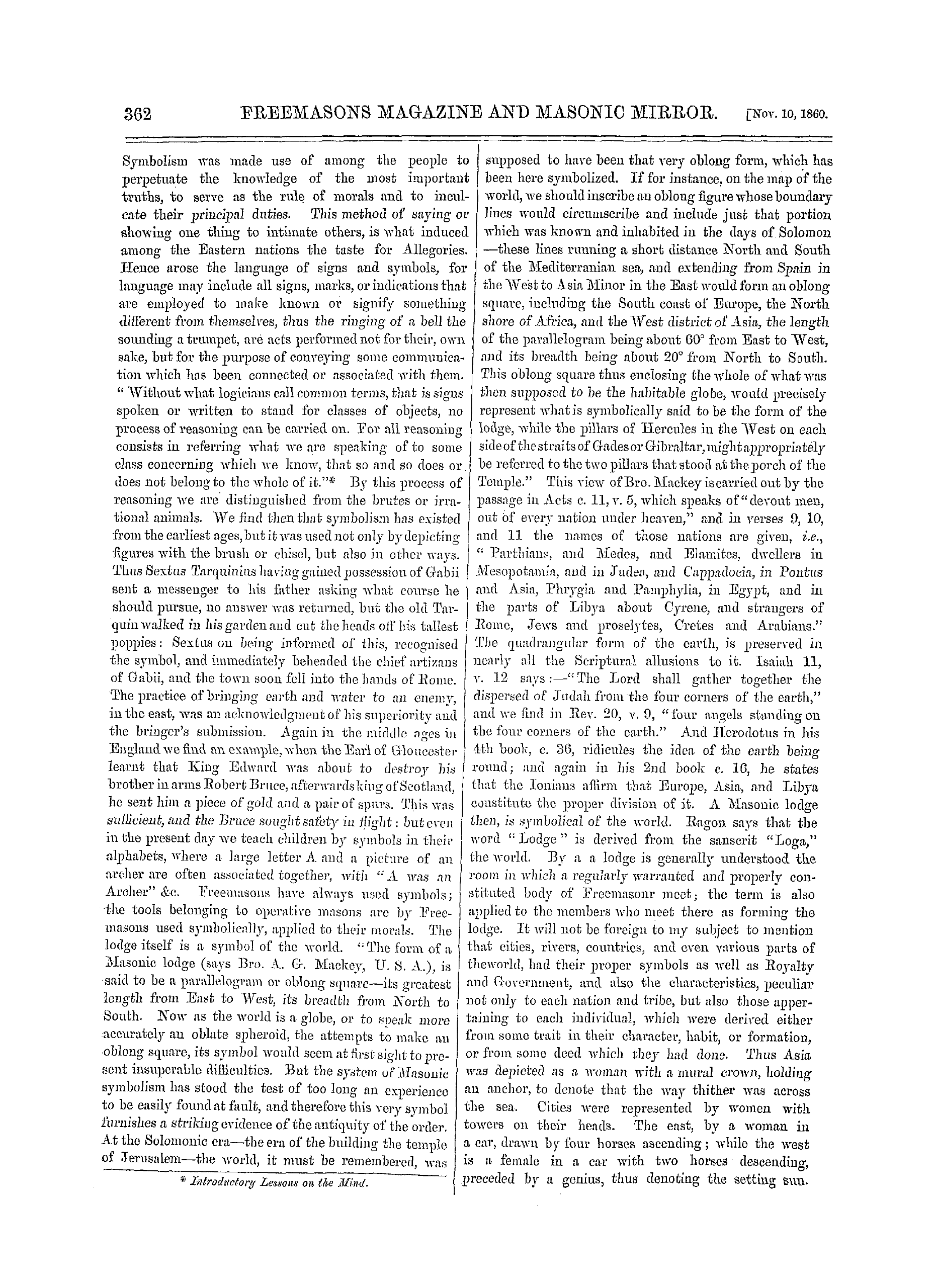 The Freemasons' Monthly Magazine: 1860-11-10 - Masonic Symbolism