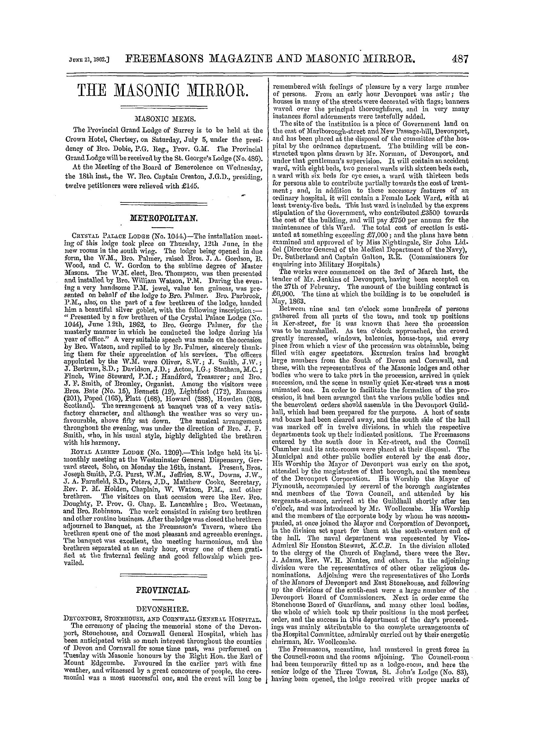The Freemasons' Monthly Magazine: 1862-06-21: 7