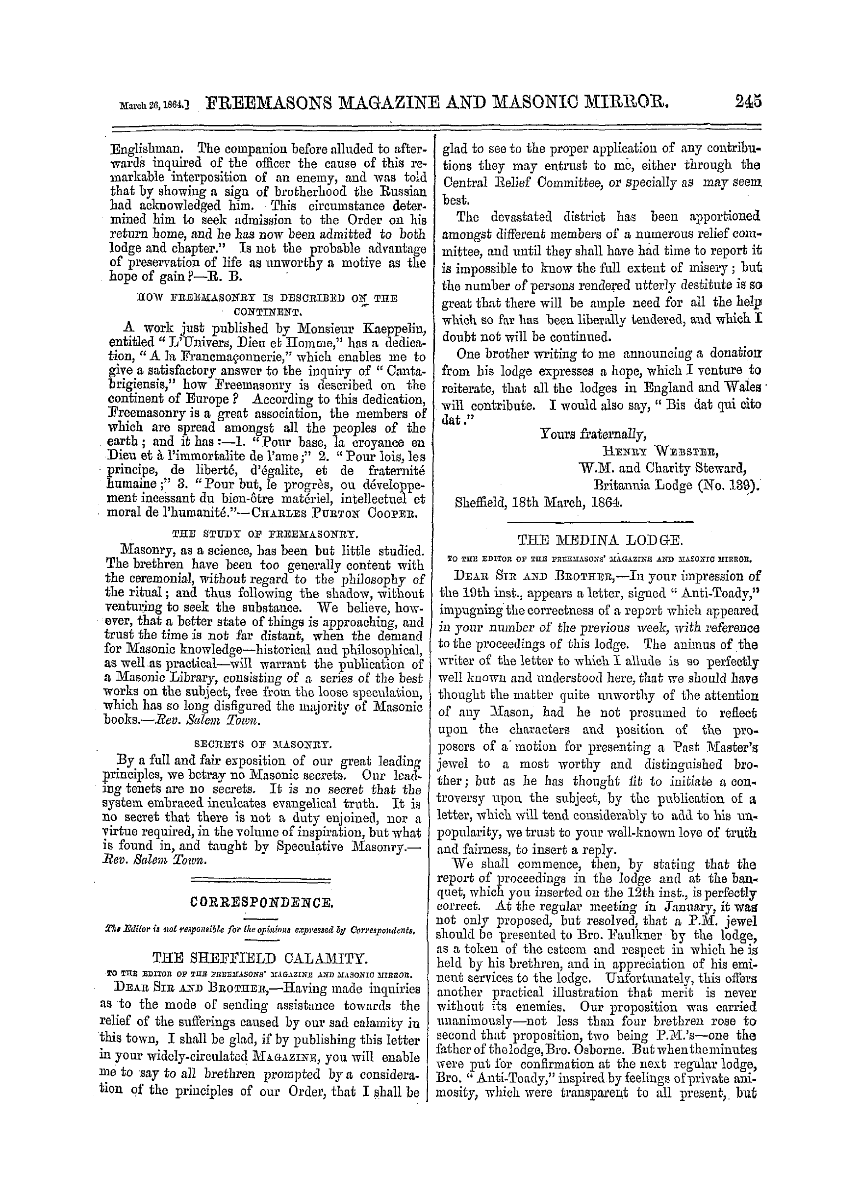 The Freemasons' Monthly Magazine: 1864-03-26: 9