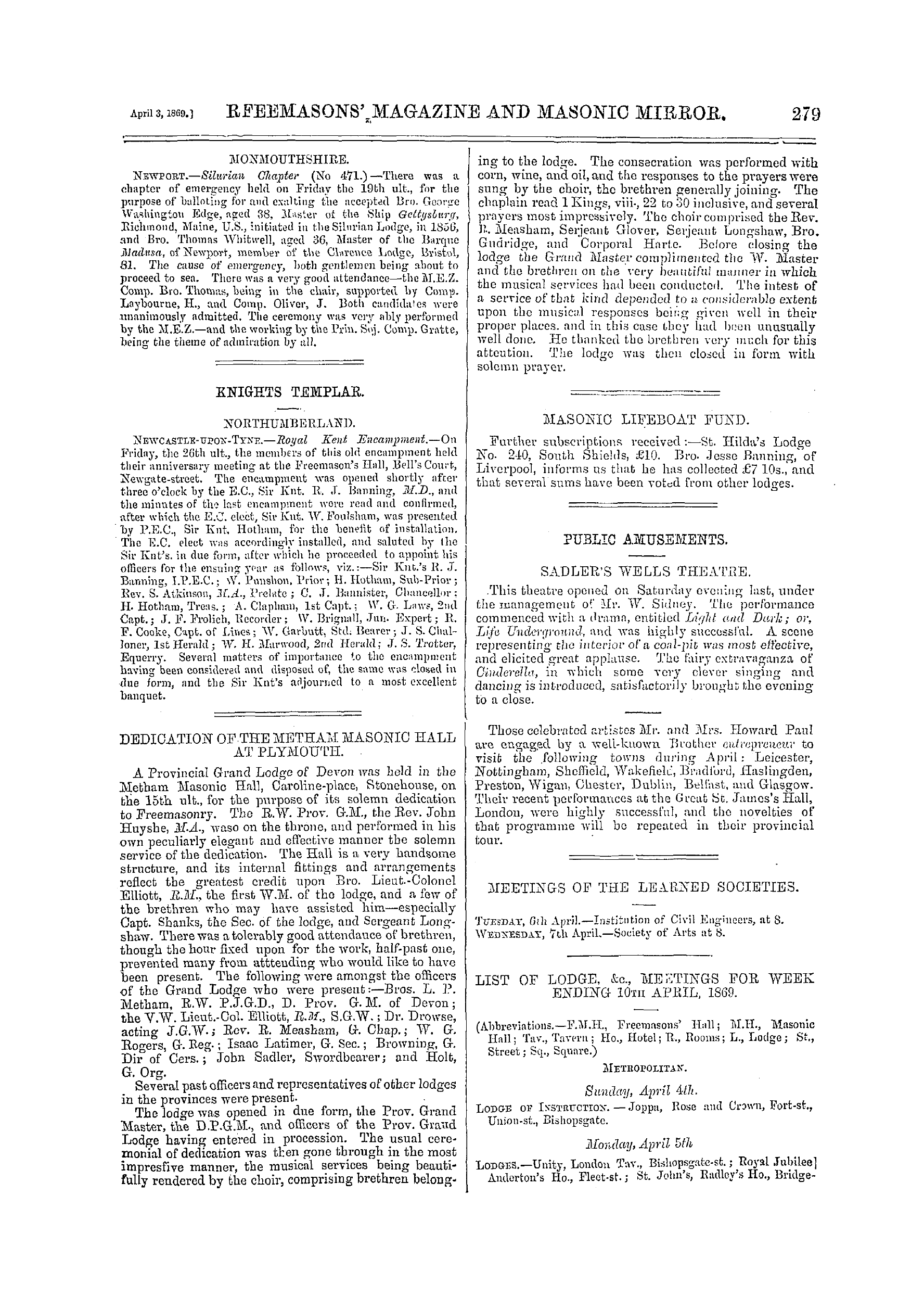 The Freemasons' Monthly Magazine: 1869-04-03: 19