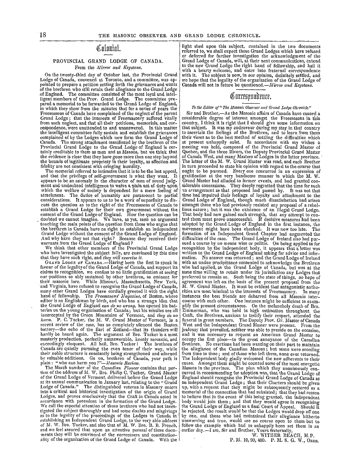 The Masonic Observer: 1857-06-20 - Correspondence.